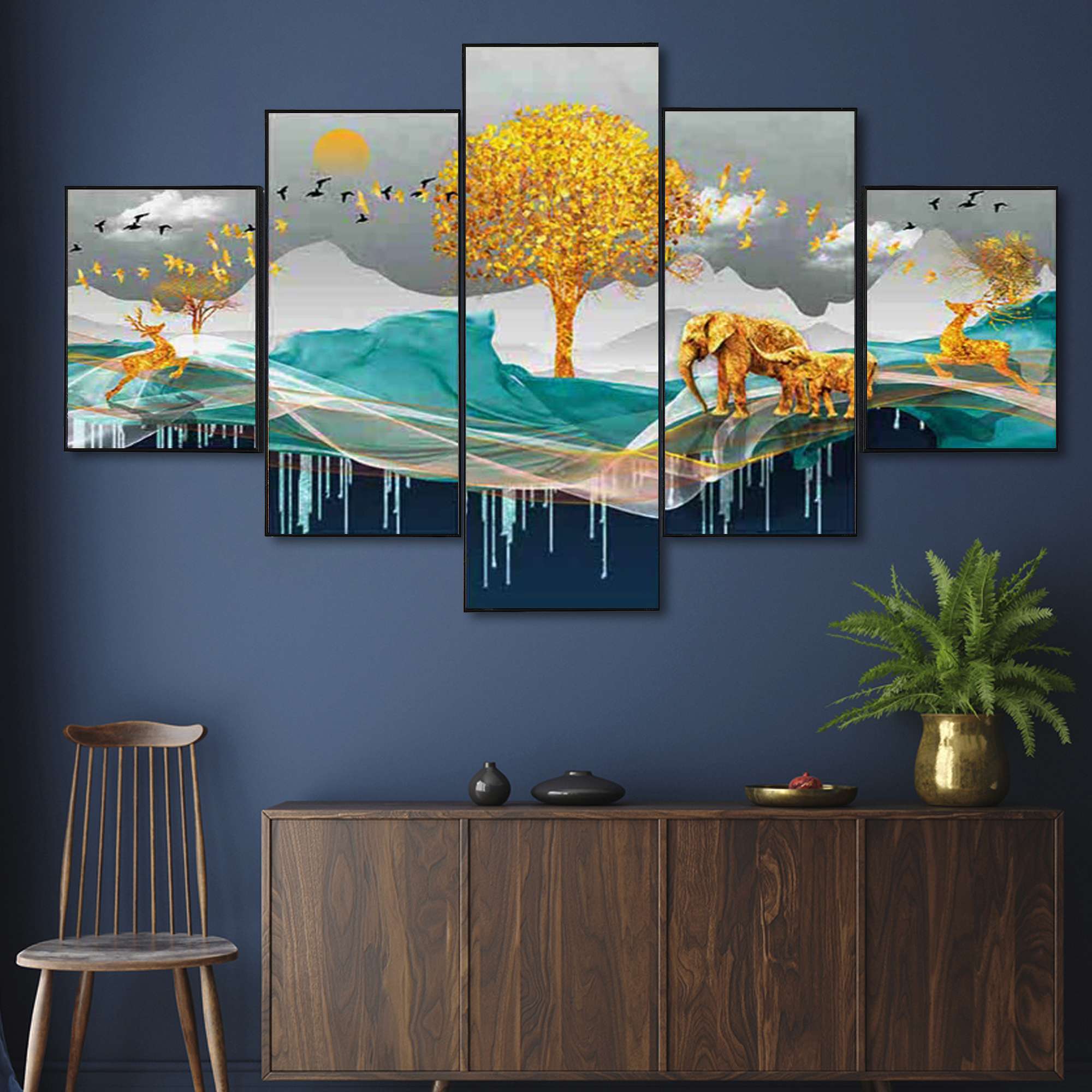 Set Of Five Framed Digital Wall Painting